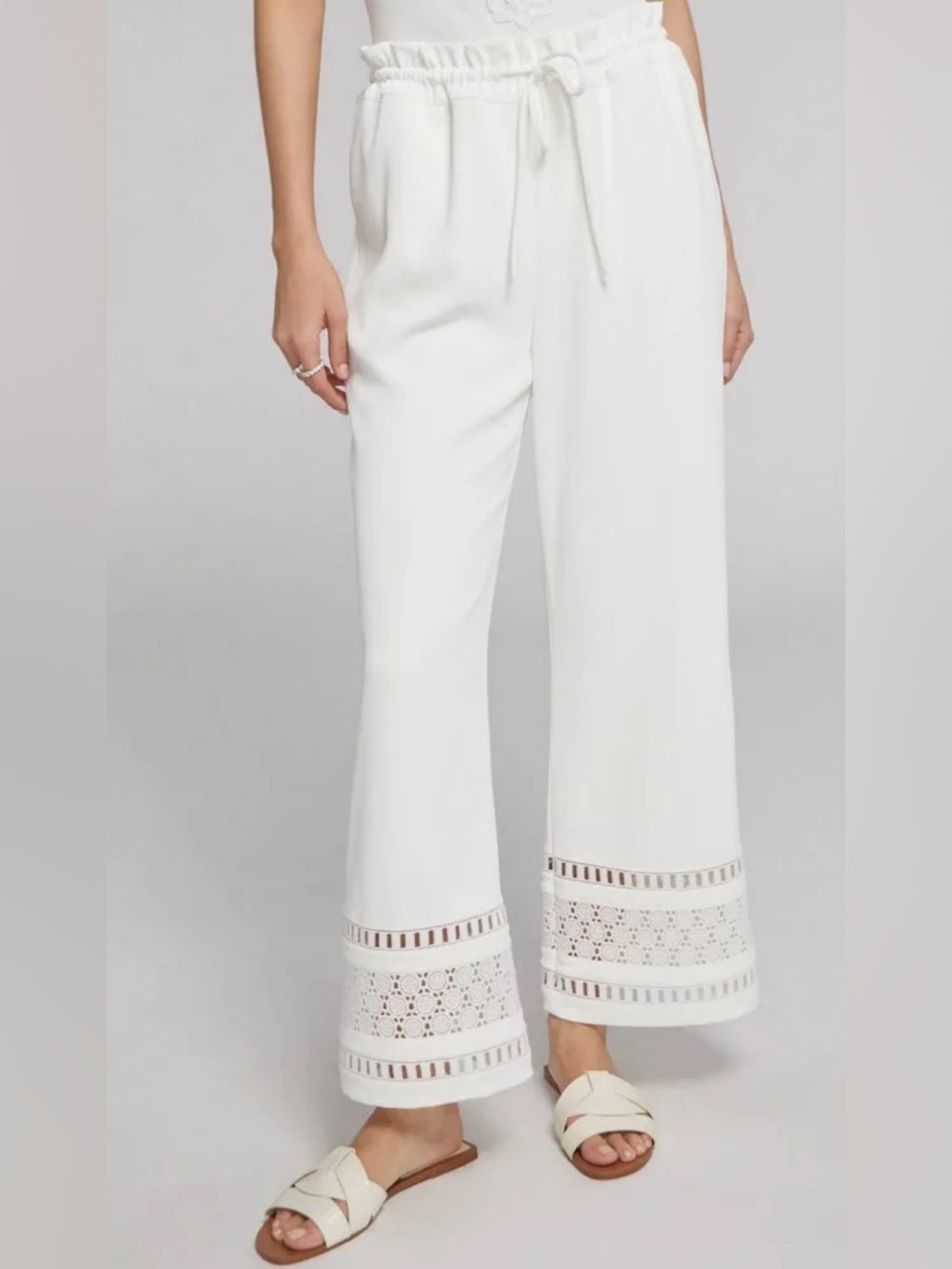 NWOT Womens Generation Love "Rosa Lace Combo" Drawstring White Pants XL
